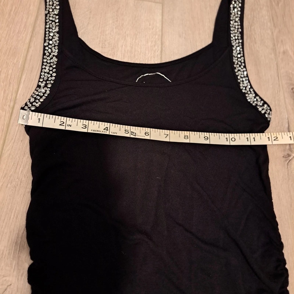 INC Tank Top Women S Black Brown Rhinestone Strap Ruched Rayon Camisole - Picture 10 of 13